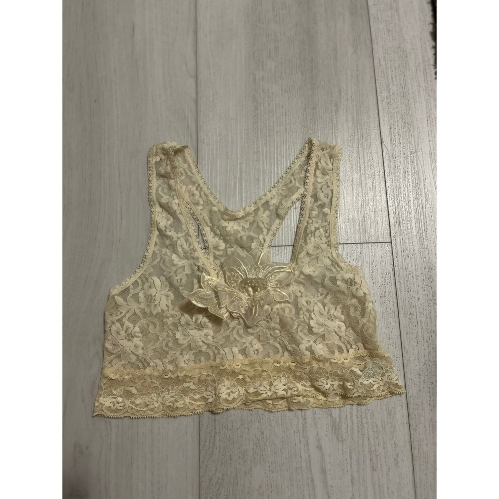 Vintage Hanky Panky Cream Lace Romantic Coquette Dainty Cami Bralette Size S